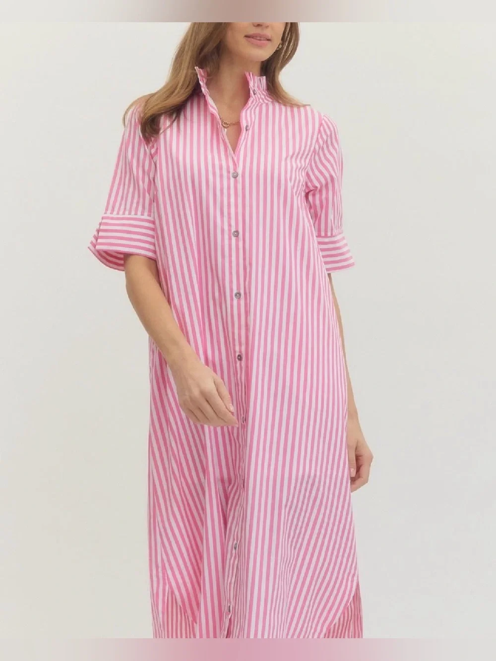 entro Pink and White Vertical-Strip Shirt Dress - Picture 4 of 6